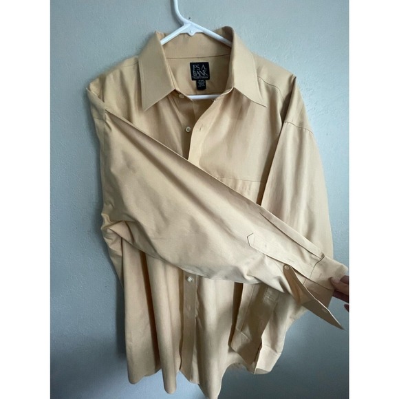Jos A Bank 17-34 Travelers Collection Dress Shirt Yellow - Picture 4 of 11